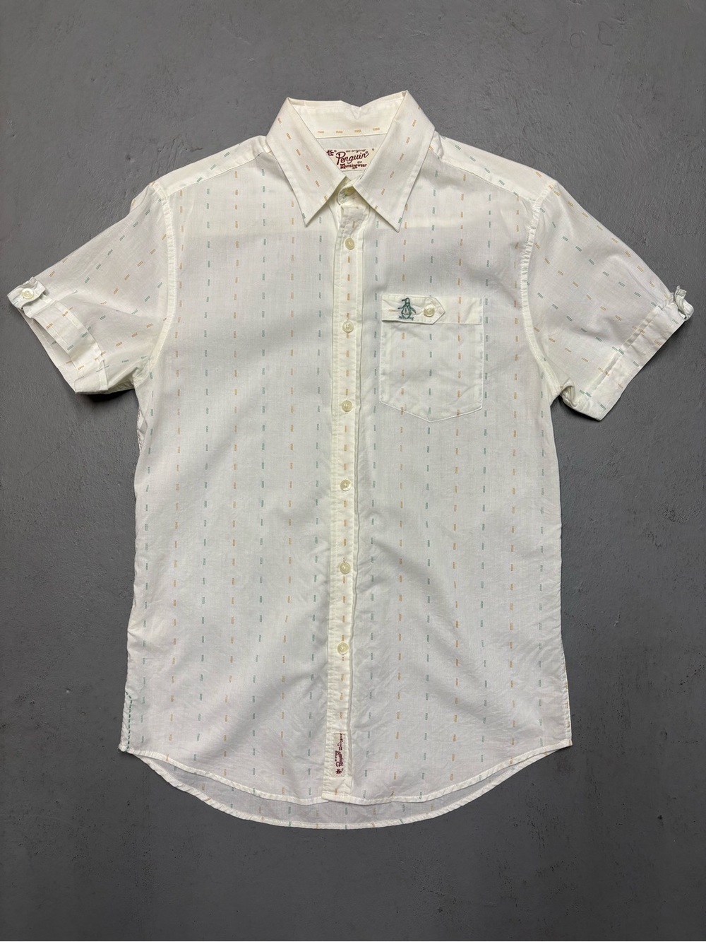 Original Penguin cream color Short-Sleeve Button-Down with Subtle Multicolor Das